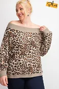 Animal Print Hacci Knit Top Camel Brown