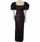 VINTAGE DONALD BROOKS SPARKLING ALL SEQUIN BABY DOLL SLEEVE EVENING GOWN