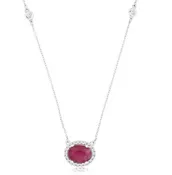 14K White Gold Oval Shape Ruby and Diamond Halo Pendant (1.52ctw)