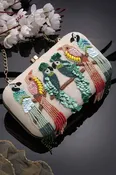 Adorn Off White And Multi Quirky Embellished Corduroy Clutch (ADCL1179A)