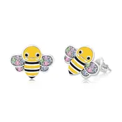 Bee Yellow Crystal White Gold Palladium Plating Hypoallergenic Kids Screwback Stud Earrings Surgical Titanium Posts
