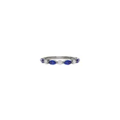 14 Karat white gold band with blue sapphire marquise and diamonds