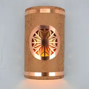14″ Wall Light-Dreamcatcher Copper Cover-Open Top Half Round-Brown Mica-Copper Bands-Amber Mica-Indoor-Outdoor