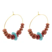 Adobe Blue Turquoise and Orange Jasper Golden Hoop Earrings