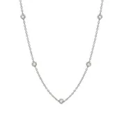 14K White Gold 11 Round Cut 1.0 Carat Diamond Station Necklace