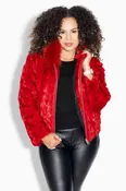 Chevron Sectioned Mink Fur Jacket with Fox Fur Trimmed Hood