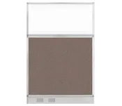 Configurable Acoustic Cubicle Partition Electric Hush Panel 4' x 6' Latte Fabric Clear Window w/ Electric Channel