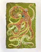 "2-Spot Octopus" Giclee Print in Green/Red