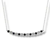 14K W Gold 18" 0.14ctw Diamond and 0.70ctw Sapphires Curved Bar Necklace