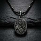 Black Plated Sterling Silver Oval Fingerprint Necklace