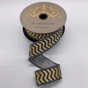 1.5" Gold & Metallic Pewter Bullion Chevron Wave Ribbon