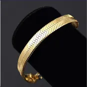14K Yellow Gold Plated Classic Herring Bone Bracelet