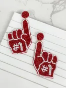 #1 Go Team Foam Finger Beaded Dangle Earrings - Burgundy & White