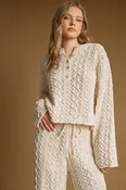 Cable Sweater Half Button Up Pullover