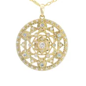 14K Yellow Gold  Lab Diamond Sacred Geometry Medallion Pendant