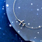 925 Sterling Silver Luminous CZ Cute Mini Airplane Bracelet