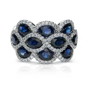 Blue Sapphire surrounded by diamonds band three rows