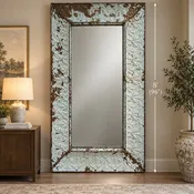 Antique Tin Molded Frame Floor Mirror W/Original Paint W/Receipt 61x4x96H