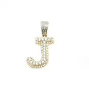 14K Two tone Gold Diamond J Pendant