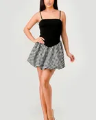 Black Gingham Contrast Mini bubble Dress
