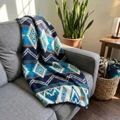 Andean Alpaca Wool Blanket - Cobalt Blue
