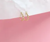 18K Gold Filled Round Golden Hollow Beaded Stud Earrings