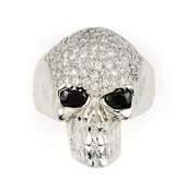 14K White Gold Skull Pave Diamond Ring