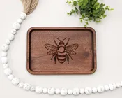 Bee Walnut Wood Valet Tray | Handcrafted Catchall Tray for Keys & Wallet | Nature-Inspired Entryway Organizer | Gift for Her or Him