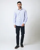 Quieti Modern Fit, Blue Geo Print, Long Sleeve Woven Shirt
