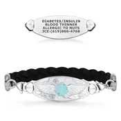 Angel Wing and Black Twisted Leather Medical ID Bracelet