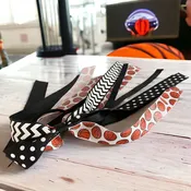 Basketball Glitter Hair Ponytail Bow for Girls , Black White or Customize Colors
