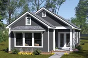 2-Bedroom Cottage House Plan with Vaulted Ceilings & Covered Front Porch | 1,011 Sq Ft