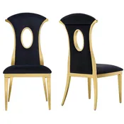 Black Velvet Dining Chairs with Gold-Tone Steel Legs