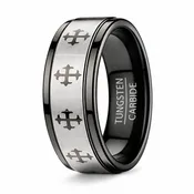 Fashion Ring for Men in Black Tungsten with Crosses | 9mm