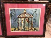 Birds In Cage W/ Pink Matting