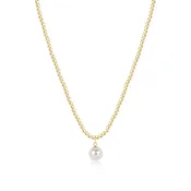 17" Beaded Choker 3mm Classic Gold Classic Pearl 10mm Charm