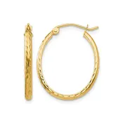14k 2.5x25mm Lightweight Diamond-cut Oval Tube Hoop Earrings