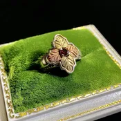 Tri Tone Yellow and Rose Gold Orange Sapphire Sterling Silver Ring