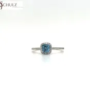 Aquamarine & Diamond Cushion Ring