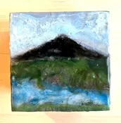 "Black Butte #7" Encaustic painting 3"x3"x1.5"