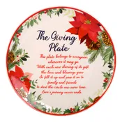 10.5in Rnd Poinsettia-Holly Berries Border Giving Plate