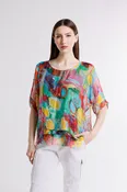 Adriana Splatter 3/4 Slv Silk Double Raw Edge Top (BQ209P)