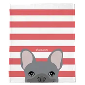 Blue French Bulldog on Coral Stripes | Frenchie Blanket