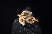 14k Rose Gold and Diamond Leaf Ring