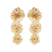 All Gold Plumeria Cascade Handmade Crochet Long Earrings