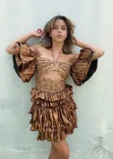 BRONZE BARBIE - STATEMENT LACE & METALLIC MINI DRESS