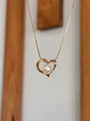 14k Yellow Gold Pearl Open Heart Pendant Necklace | Freshwater Pearl | Romantic Fine Jewelry | 18"