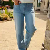 Blakely Striped High Rise Patch Pocket Wide Leg Jeans