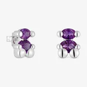 13 mm silver bear motif Earrings with lab-grown lilac sapphire Color Bear LGG
