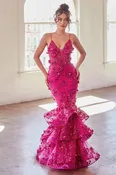 3D Floral Applique Tiered Mermaid Dress CC2288